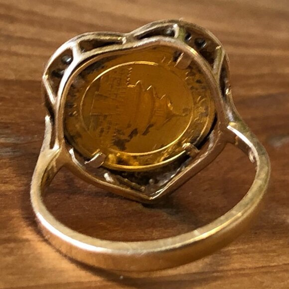 Heart Shaped 14K & Diamond Ring w/ 5 Yuan .999 Gold Panda Coin Size 6 - Picture 6 of 6
